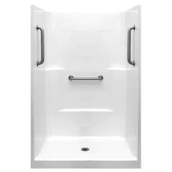 Liberty 48 In. X 37 In. X 80 In. Acrylx 1-piece Shower Wall And Shower Pan In White With 3 Loose Grab Bars,center Drain