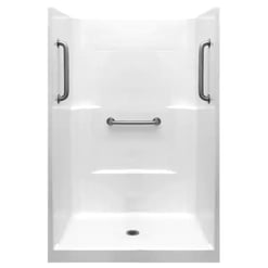 Liberty 48 In. X 37 In. X 80 In. Acrylx 1-piece Shower Wall And Shower Pan In White With 3 Loose Grab Bars,center Drain