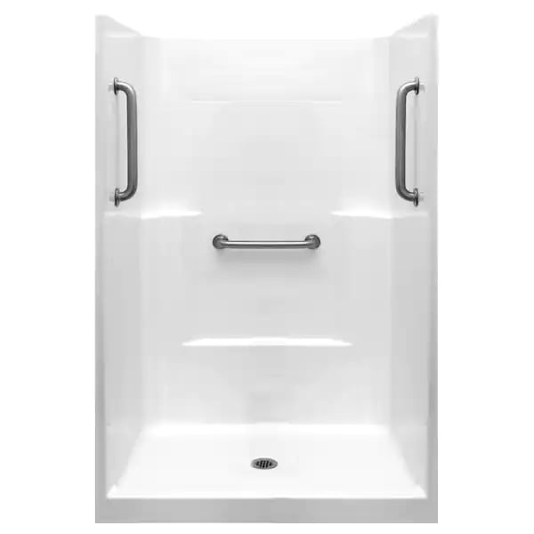 Liberty 48 In. X 37 In. X 80 In. Acrylx 1-piece Shower Wall And Shower Pan In White With 3 Loose Grab Bars,center Drain