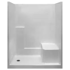 white, low threshold shower designed for easy accessibility for elderly, disabled, and handicapped people