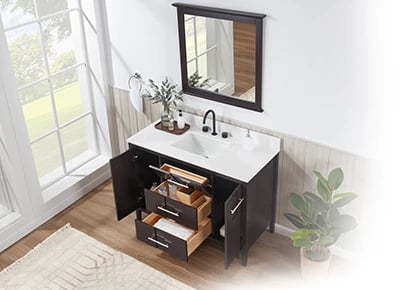 Florence Modern Standing Bathroom Vanity with Solid White Quartz Top - |