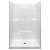 Low Threshold one piece shower kit in white with Shower wall and shower pan and a Center Drain. Non slip floors for handicapped