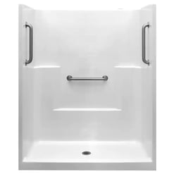 Liberty 60 In. X 33 In. X 77 In. Acrylx 1-piece Shower Wall And Shower Pan In White With 3 Loose Grab Bars,center Drain