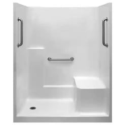 Liberty 60 In. X 36 In. X 77 In. Acrylx 1-piece Shower Kit With Shower Wall And Shower Pan In White Right Seat, 3 Loose Grab Bars