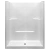 60 inch Low Threshold one piece shower kit in white with Shower walls and shower pan and a Center Drain with nonslip floors for disabled people. perfect for new construction as it is one large peice