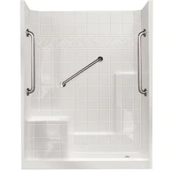 Liberty 60 In. X 33 In. X 77 In. Low Threshold 3-piece Shower Kit In White With Left Seat, 3 Grab Bars, Right Drain