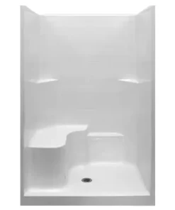 Basic 37 In. X 48 In. X 80 In. Acrylx 1-piece Low Threshold Shower Wall And Shower Pan In White, Center Drain, Lhs Seat