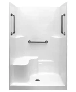 Liberty 37 In. X 48 In. X 80 In. Acrylx 1-piece Shower Wall And Shower Pan In White With 3 Loose Grab Bars, Left Seat