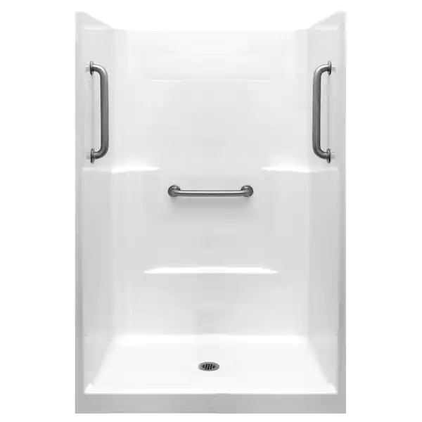Liberty 48 In. X 37 In. X 80 In. Acrylx 1-piece Shower Wall And Shower Pan In White With 3 Loose Grab Bars,center Drain