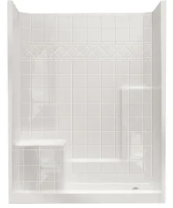 Basic 60 In. X 33 In. X 77 In. Acrylx 3-piece Shower Kit With Shower Wall And Shower Pan In White, Lhs Seat, Right Drain