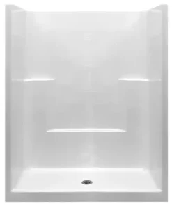 Basic 60 In. X 33 In. X 77 In. Acrylx 1-piece Low Threshold Shower Wall And Shower Pan In White With Center Drain
